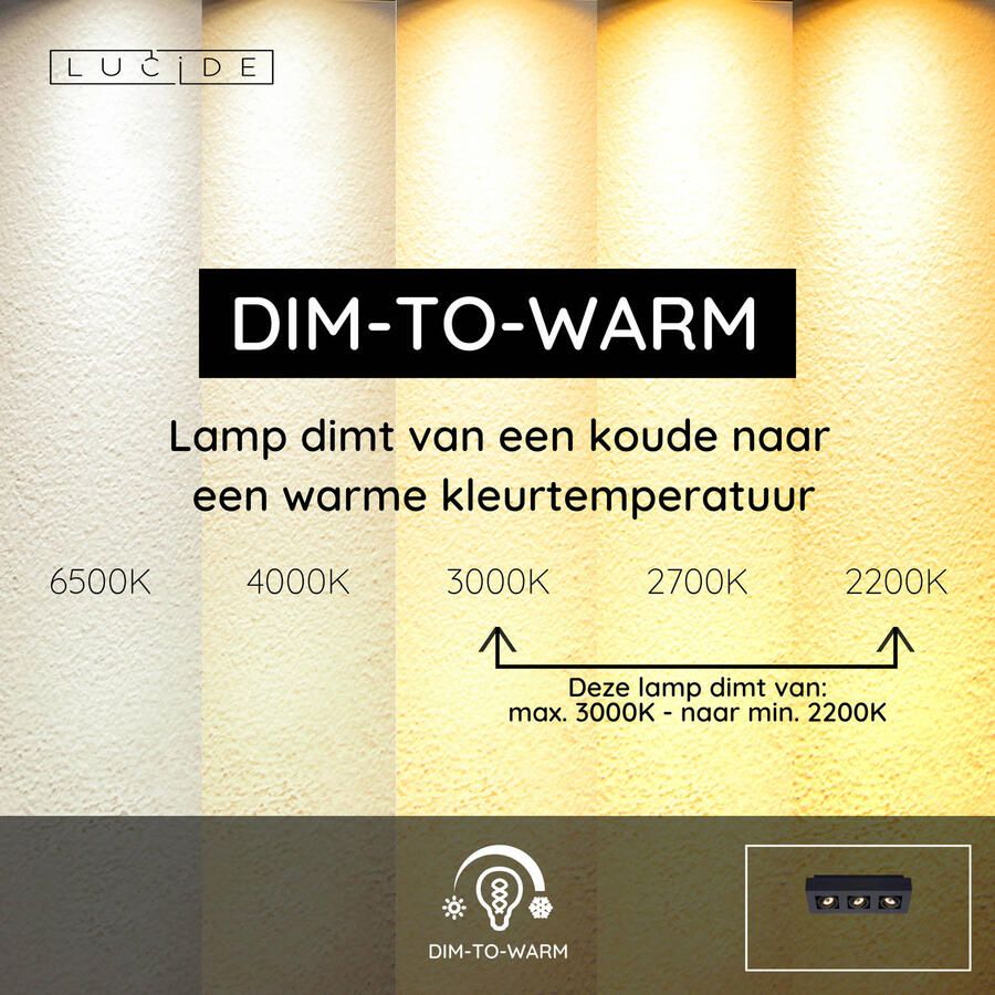 Lucide XIRAX Plafondspot LED Dim to warm GU10 3x5W 2200K 3000K Zwart