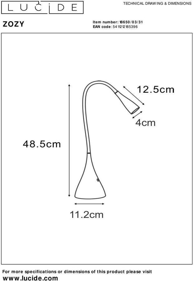 LUCIDE Bureaulamp Zozy Wit Ø11 5cm Led Dimbaar 3w - Foto 2