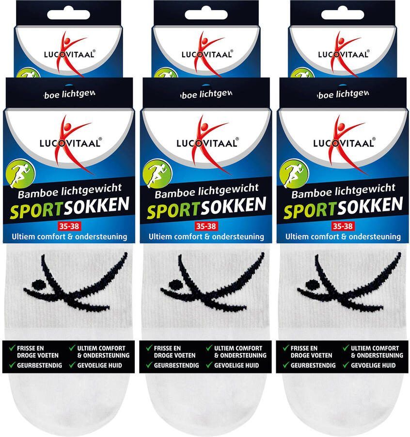 Lucovitaal bamboe sportsokken wit maat 35-38 (set van 6)