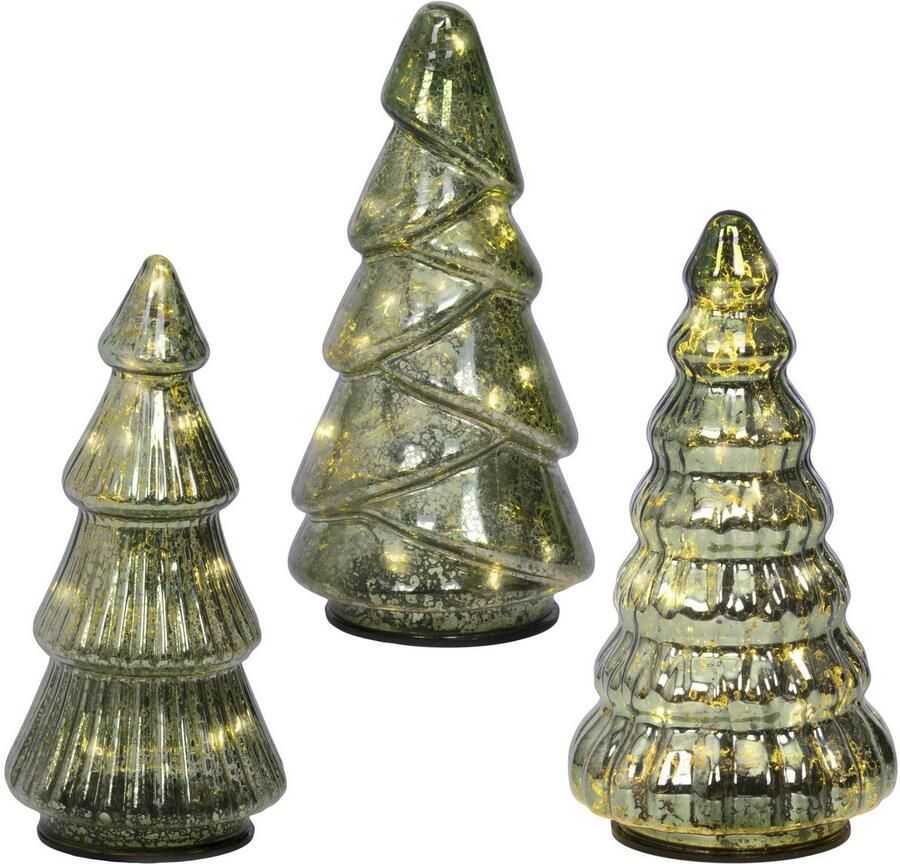 Lumineo decoratie kerstbomen verlicht glas (set van 3)