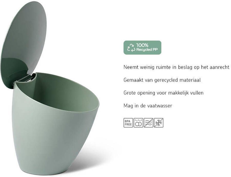 Mepal Calypso afvalbakje – 2 liter – Afvalbakje aanrecht met deksel – Duurzaam afvalbakje – Nordic black