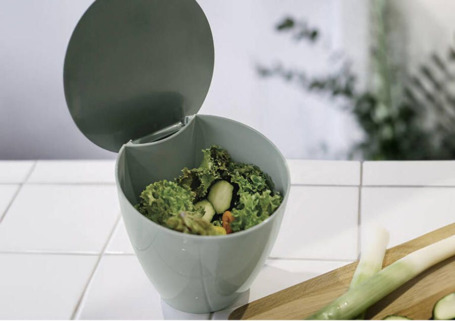 Mepal Calypso afvalbakje – 2 liter – Afvalbakje aanrecht met deksel – Duurzaam afvalbakje – Nordic sage - Foto 2