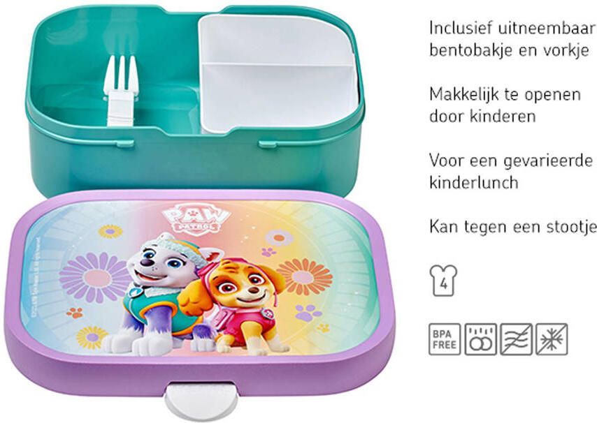 Mepal lunchbox Campus – Broodtrommel met vakjes voor kinderen – Geschikt voor 4 boterhammen – Paw Patrol Girls - Foto 3