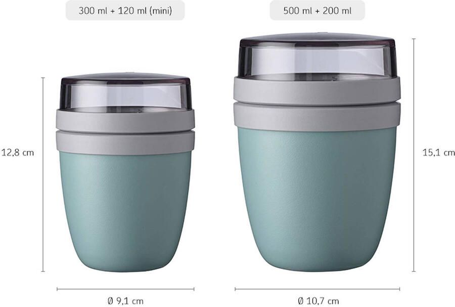 Mepal Lunchpot Ellipse 500 ml Muesli beker to go Nordic sage Geschikt voor vriezer magnetron en vaatwasser - Foto 3