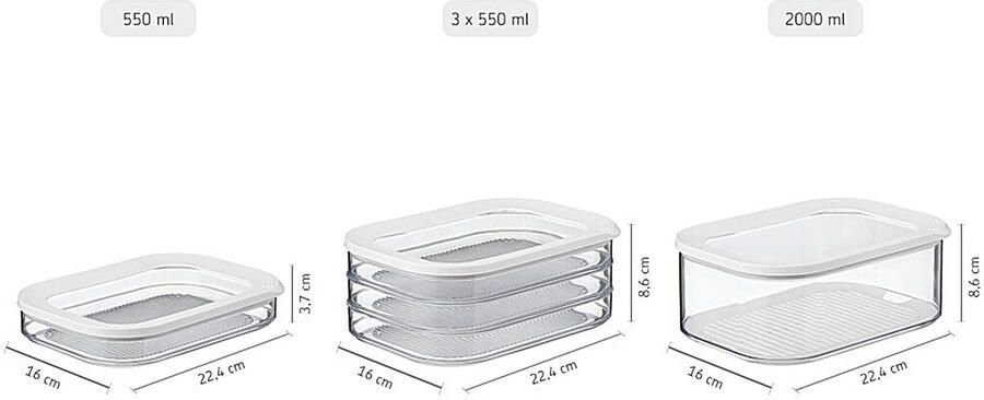 Gusta Mepal – vleeswarendoos Modula 3-laags – wit – bewaardoos met deksel – zicht op inhoud stapelbaar – koelkastdoos - Foto 3