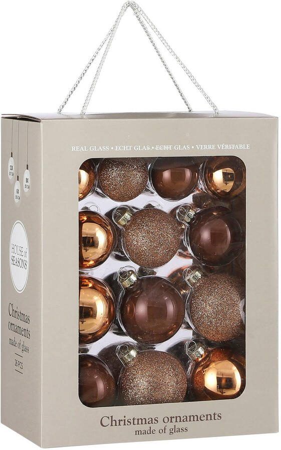Mica Decorations Kerstballen glas bruin 26 stuks (ø7 cm)