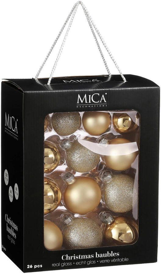 Mica Decorations Kerstballen glas champagne 26 stuks (ø7 cm)