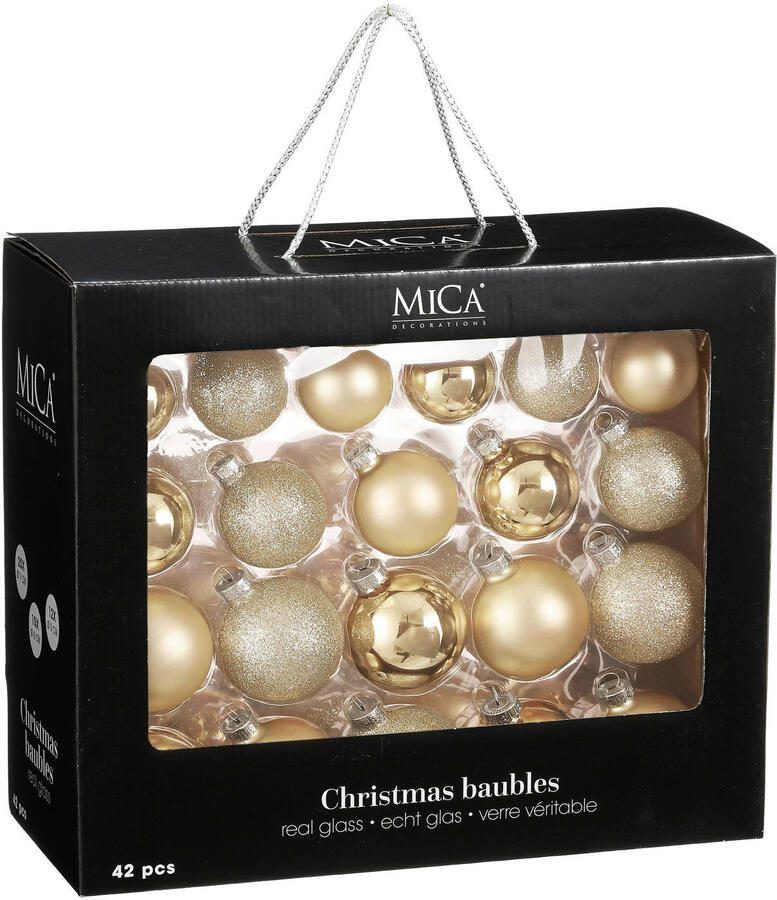 Mica Decorations Kerstballen glas champagne 42 stuks (ø7 cm)