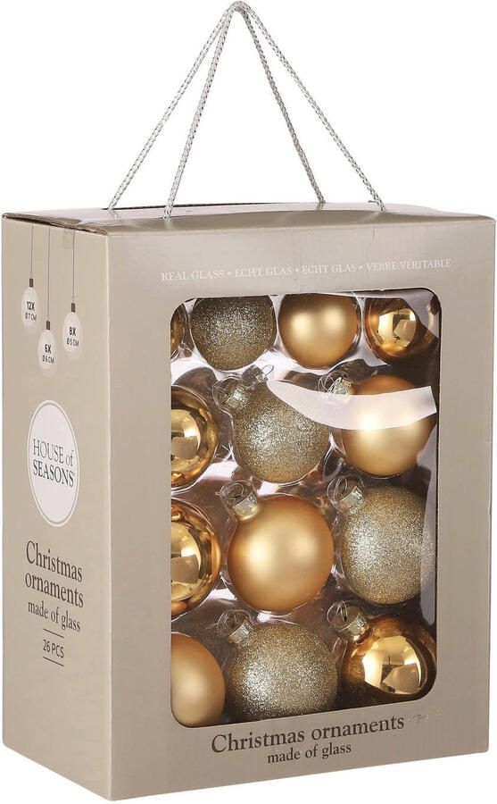 Mica Decorations Kerstballen glas goud 26 stuks (ø7 cm)