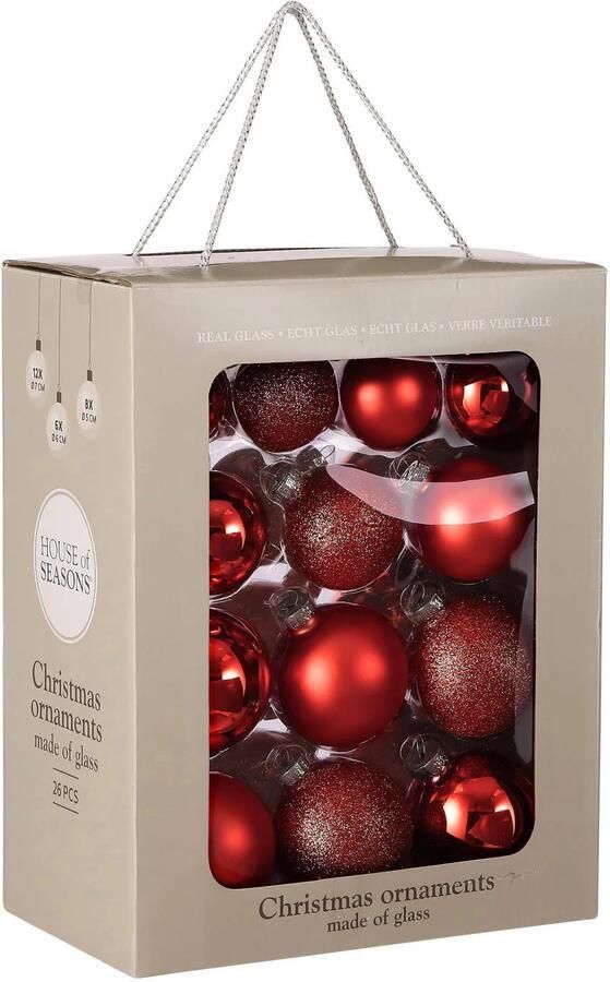 Mica Decorations Kerstballen glas rood 26 stuks (ø7 cm)