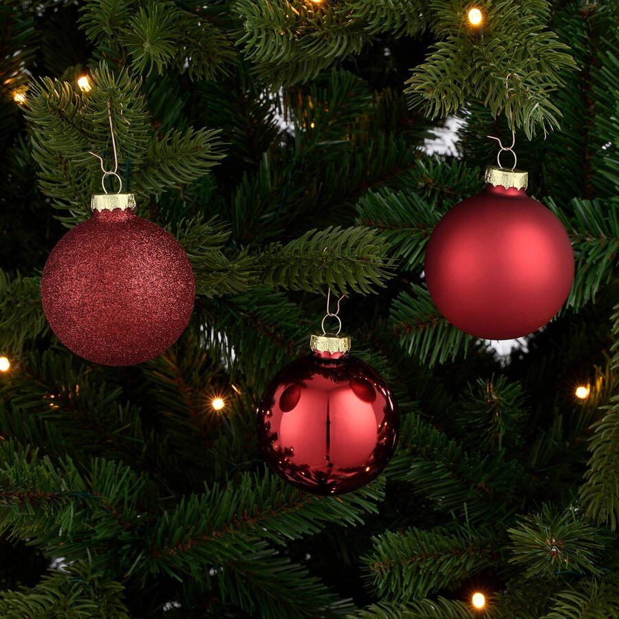 Mica Decorations Kerstballen glas donkerrood 26 stuks (ø7 cm)