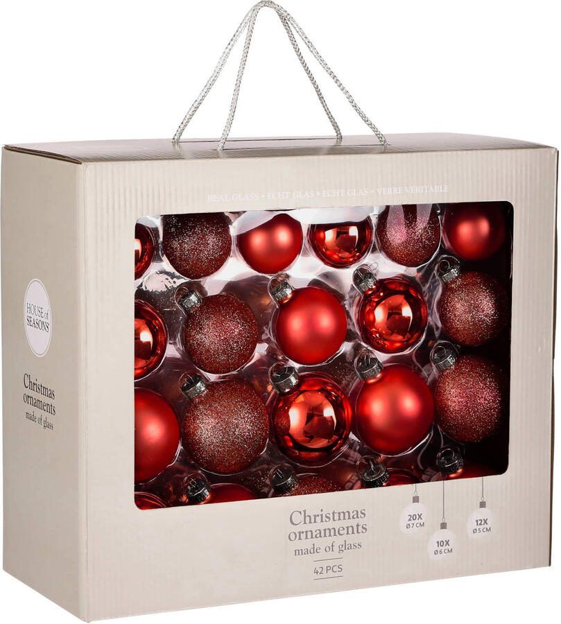 Mica Decorations Kerstballen glas rood 42 stuks (ø7 cm)