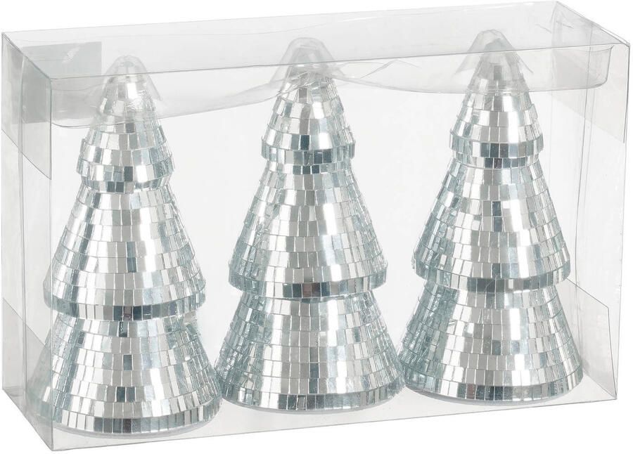 Mica Decorations kerstornament spiegel boom zilver (3 stuks)