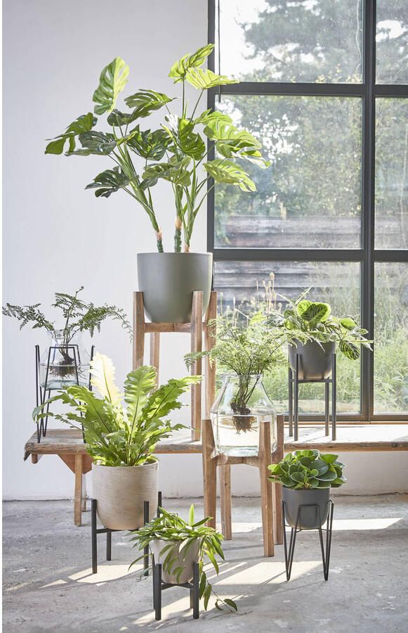 Mica Decorations Groene Monstera gatenplant kunstplanten 100 cm met zwarte pot Kunstplanten - Foto 2