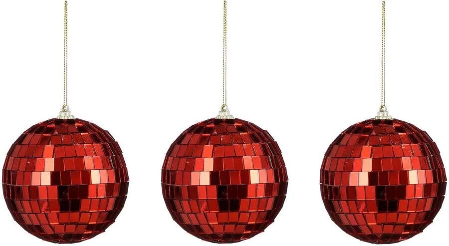 Mica Decorations Ornament spiegel Kerstballen rood 3 stuks (ø8cm)
