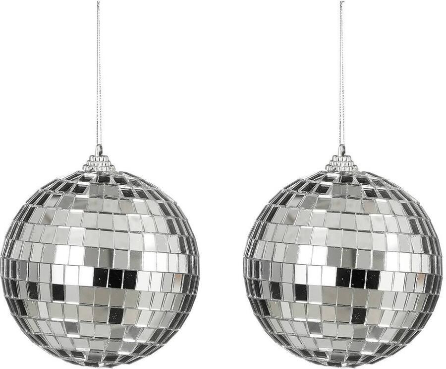 Mica Decorations Ornament spiegel Kerstballen zilver 2 stuks (ø10cm)