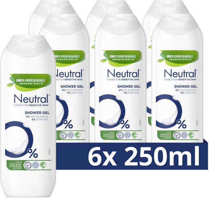 Neutral Showergel 0% vrij van parfum en kleurstof met 100% biologisch afbreekbare ingrediënten 6 x 250 ml