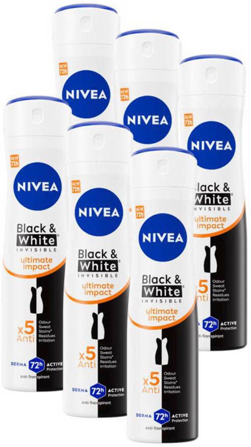 NIVEA Black & White Ultimate Impact Deodorant Spray Deo Anti-Transpirant Voordeelverpakking 6 x 150ml