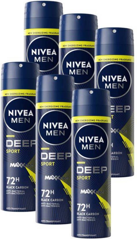 NIVEA MEN Deep Sport Deodorant Spray Anti-Transpirant Deo 6 x 150ml Voordeelverpakking