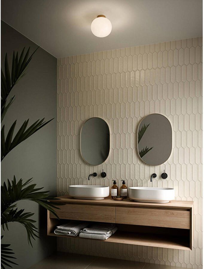 Nordlux Plafondlamp Alton Opaalglas met messing behuizing - Foto 2