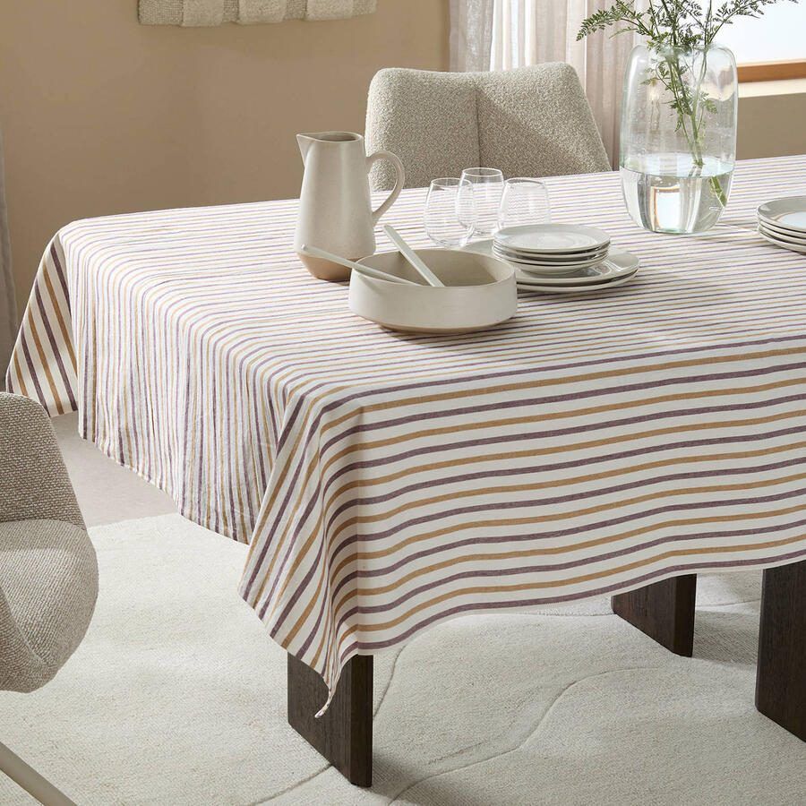 NOUS Living tafelkleed gestreept oker paars (150x250 cm)