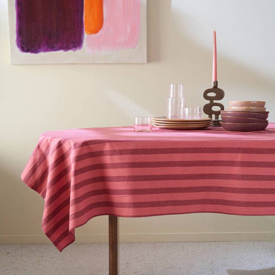 NOUS Living tafelkleed gestreept rood roze (150x250 cm)