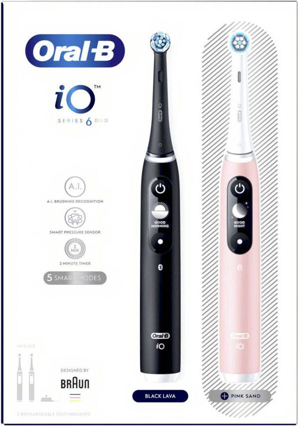 Oral-B IO 6 2 elektrische tandenborstels Zwart + Roze