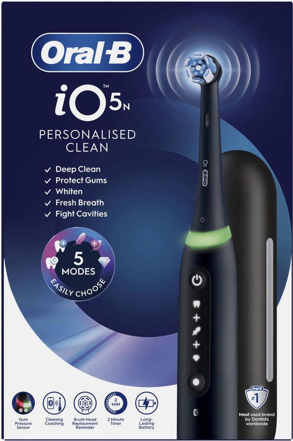 Oral-B iO5 connected elektrische tandenborstel Bluetooth 1 opzetborstel en 1 reisetui Zwart - Foto 5