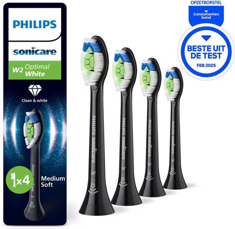 Philips Sonicare Optimal White – Opzetborstels voor Elektrische Tandenborstel – Zwart – Verpakking van 4 HX6064 88
