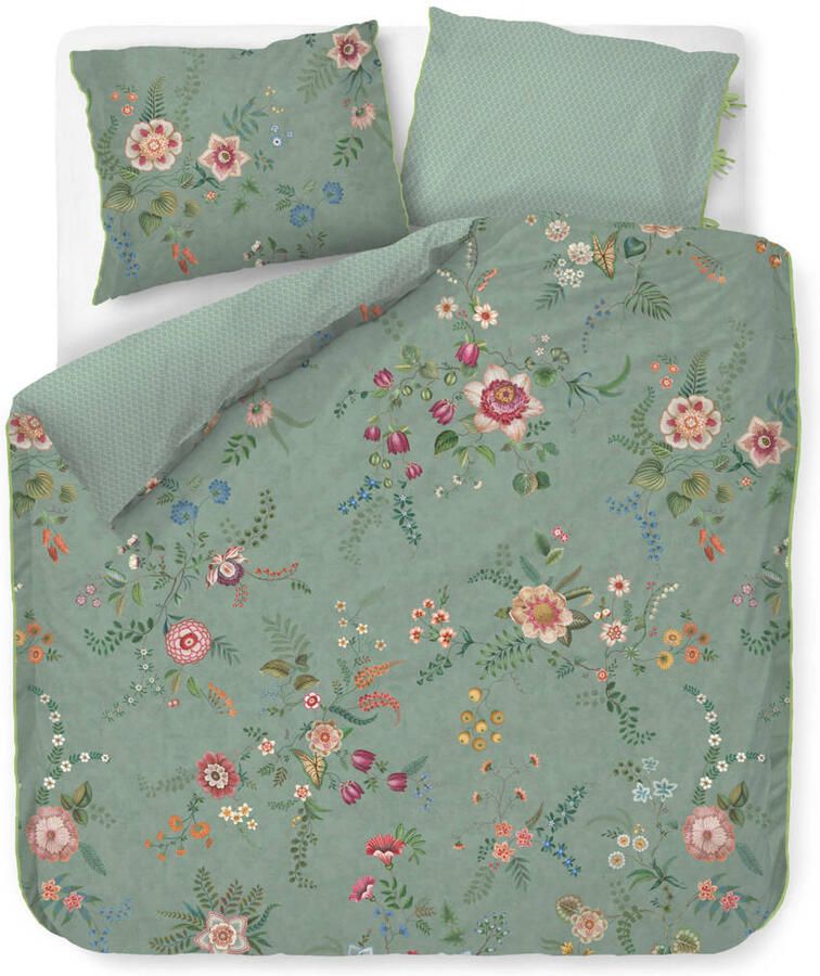 Pip Studio perkalen gebloemd lits-jumeaux dekbedovertrek 240x220 cm groen