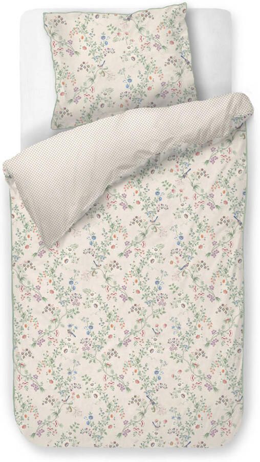 Pip Studio perkalen gebloemde 1-persoons dekbedovertrek 140x220 cm gebroken wit