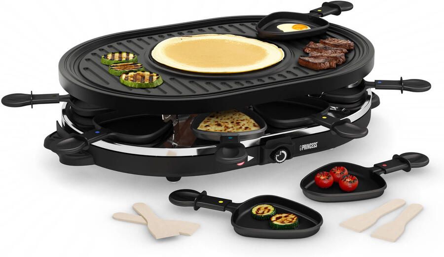 Princess Gourmetstel 162700 Raclette Oval Grill Party Speciaal crêpegedeelte 8 personen 43 x 30 cm 2 meter snoer 1200W Regelebare thermostaat 8 pannetjes - Foto 5