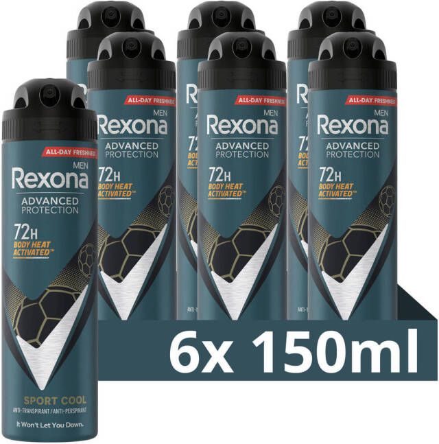 Rexona Men Advanced Protection Anti-Transpirant Deodorant Spray Sport Cool met Body Heat Activated Technologie 6 x 150 ml