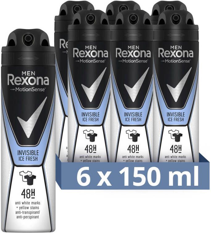 Rexona Men Advanced Protection Anti-Transpirant Deodorant Spray Invisible Ice Fresh met Body Heat Activated Technologie 6 x 150 ml