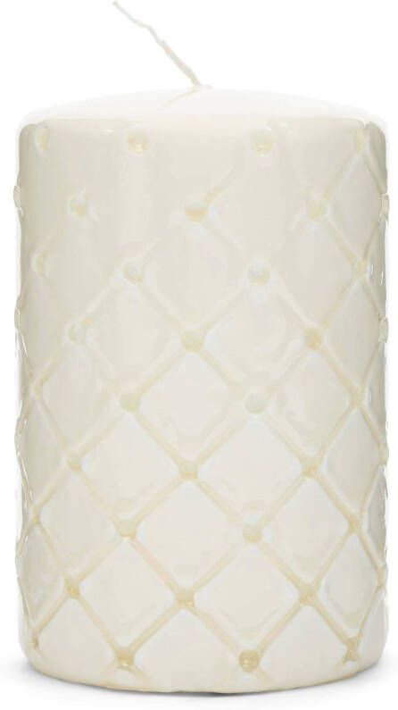 Riviera Maison Stompkaars ruiten print 88-92 Branduren Pillar Candle Padded (ØxH) 9 5x15 wit