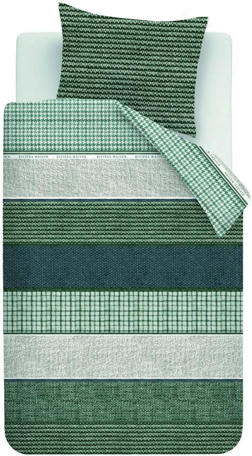 Riviera Maison katoenen gestreepte 1-persoons dekbedovertrek 140x220 cm blauw groen