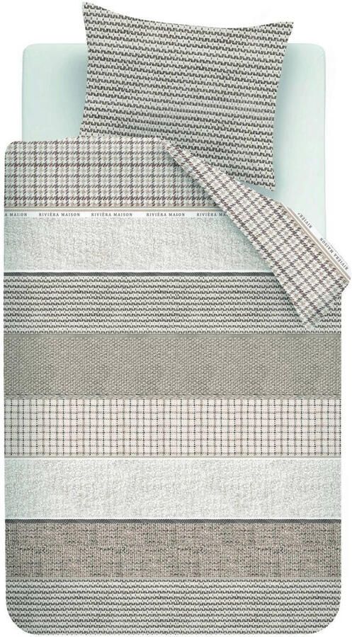Riviera Maison katoenen gestreepte 1-persoons dekbedovertrek 140x220 cm zand
