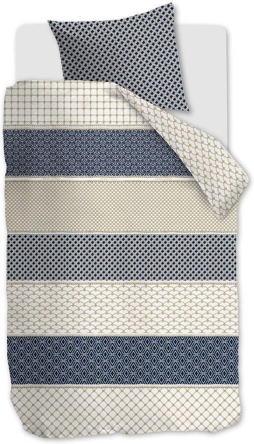 Riviera Maison Ropes katoenen grafische 1-persoons dekbedovertrek 140x220 cm blauw