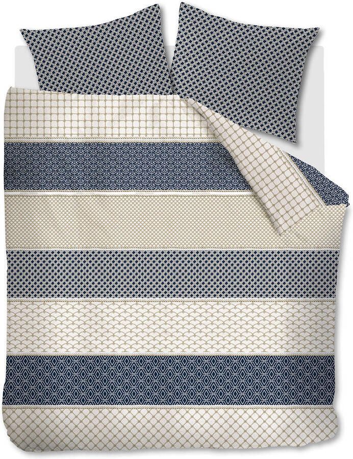 Riviera Maison Ropes katoenen grafische lits-jumeaux dekbedovertrek 240x220 cm blauw