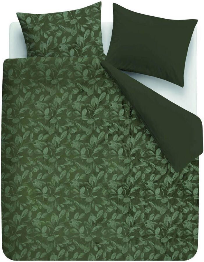 Riviera Maison velours lits-jumeaux dekbedovertrek met blad 240x220 cm olijfgroen