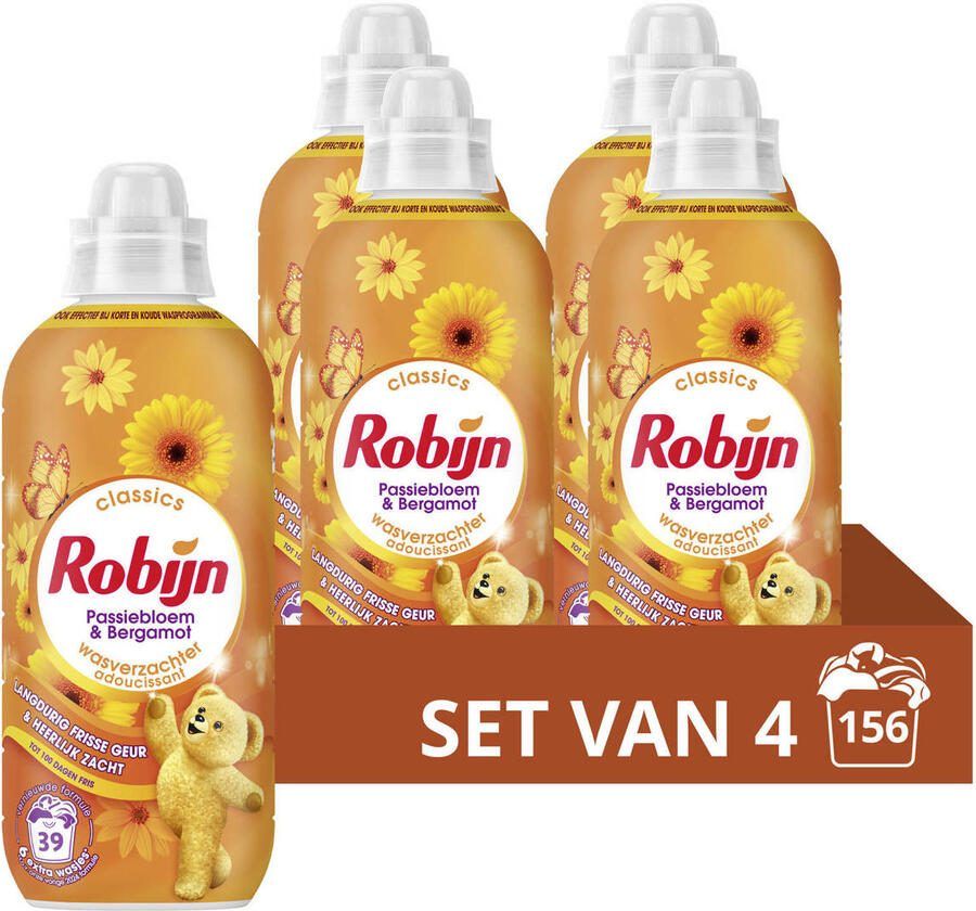 Robijn Classics Passiebloem & Bergamot wasverzachter 4 x 39 wasbeurten 156 wasbeurten