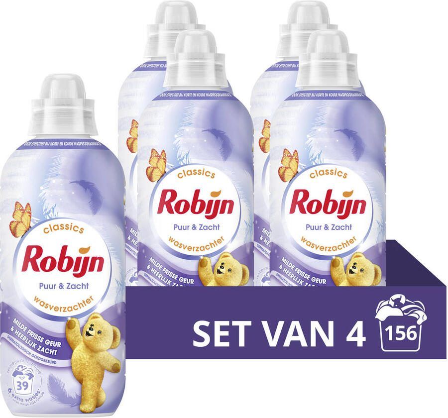Robijn Classics Puur & Zacht wasverzachter 4 x 39 wasbeurten 156 wasbeurten