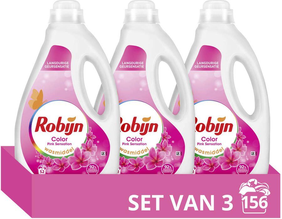 Robijn Color Pink Sensation vloeibaar wasmiddel 3 x 52 wasbeurten 156 wasbeurten