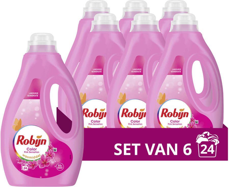 Robijn Color Pink Sensation vloeibaar wasmiddel 6 x 24 wasbeurten 144 wasbeurten