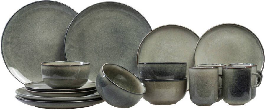 Salt & Pepper Serviesset Meridian Groen Blauw 16-delig 4 personen 4 dinerborden 4 ontbijtborden 4 kommen en 4 kopjes - Foto 3