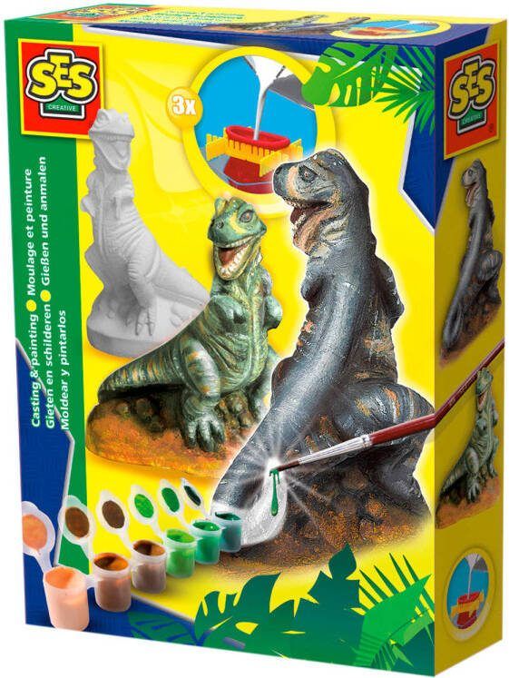 SES Gieten en schilderen T-rex dino sneldrogend met gietmal houder gips verf en penseel knutselen jongens Dinosaurus Speelgoed - Foto 4