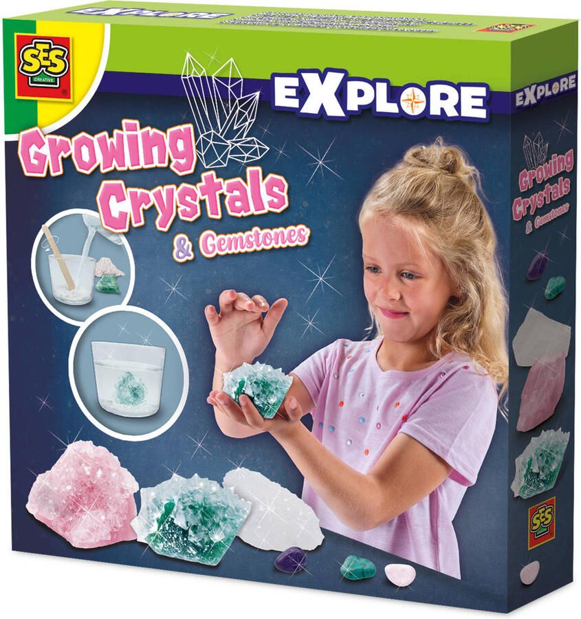 SES Explore Kristallen Kweken Groeiende kristallen en edelstenen experimenten voor kinderen 3 stenen om kristallen van te maken inclusief 3 edelstenen scheikunde experimenteerset