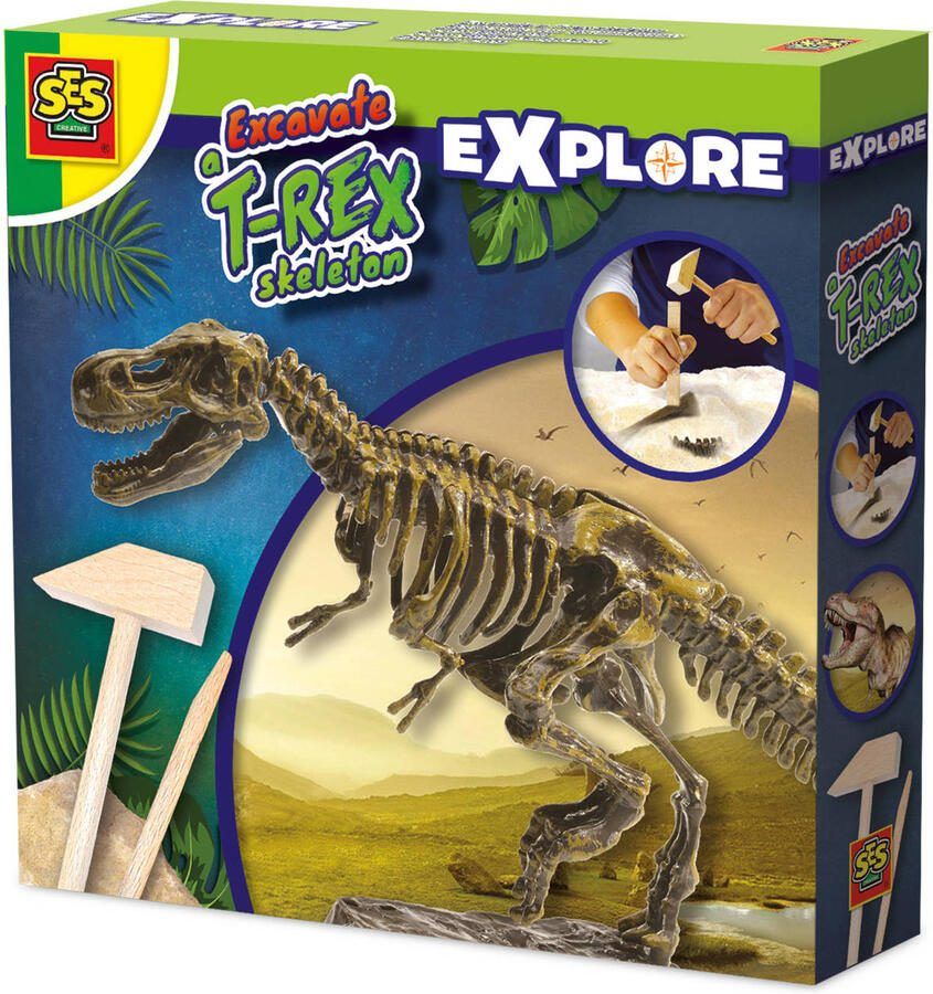SES Explore T-rex skelet opgraven opgravingsset dino met houten beitel en hamer Dinosaurus Speelgoed - Foto 4