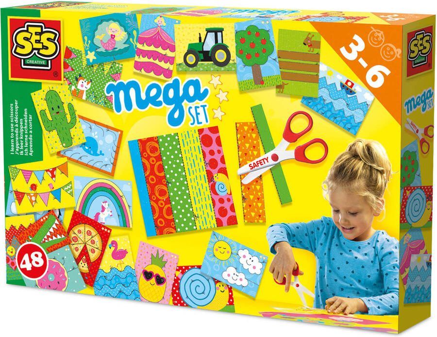 SES Ik leer knippen Mega set Montessori met 48 mooie knipvellen en veilige schaar die alleen papier knipt Knutselpakket Speelgoed 3 jaar - Foto 3