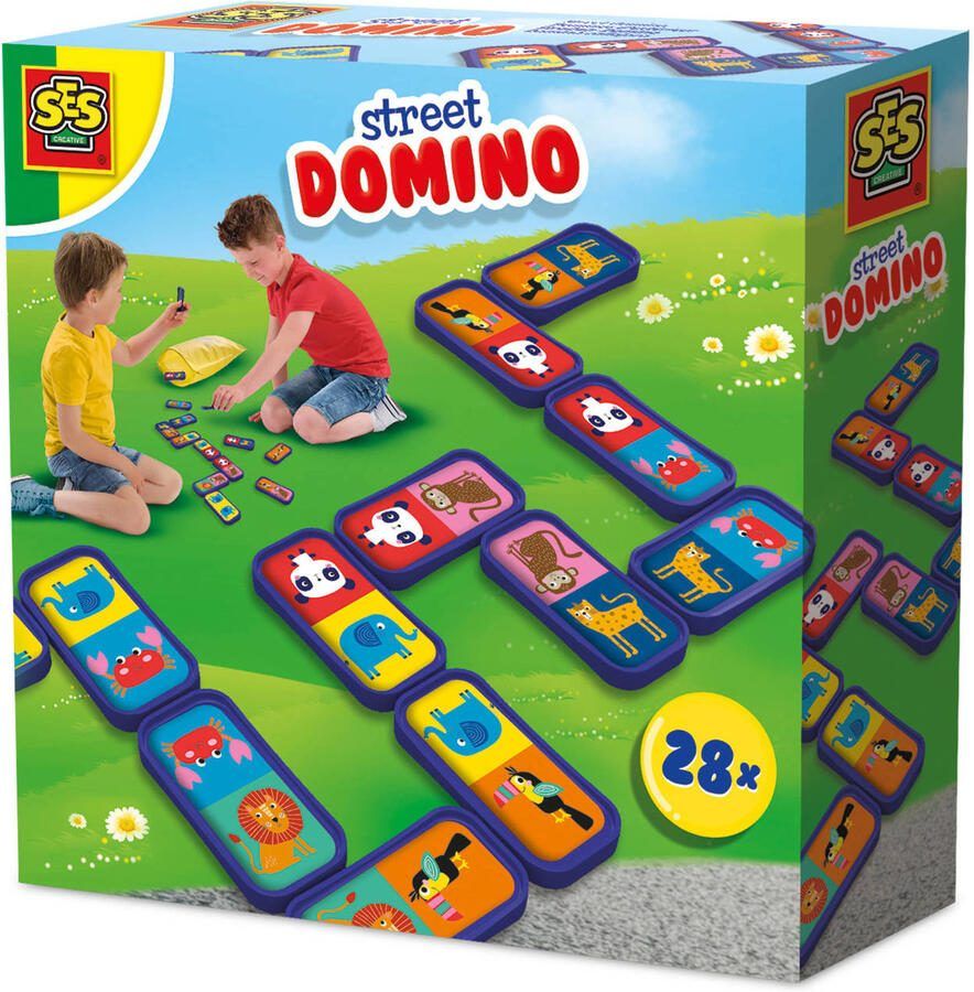 SES Street domino 28 stenen met stickers in handige bewaartas - Foto 2